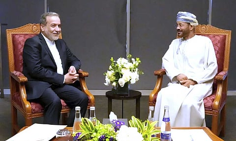 Iranian Foreign Minister Abbas Araghchi, Omani counterpart Sayyid Badr Albusaidi (AP)