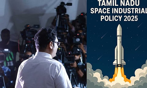 State Industries Minister TRB Rajaa speaking regarding 'Tamil Nadu Space Industrial Policy 2025' (X)