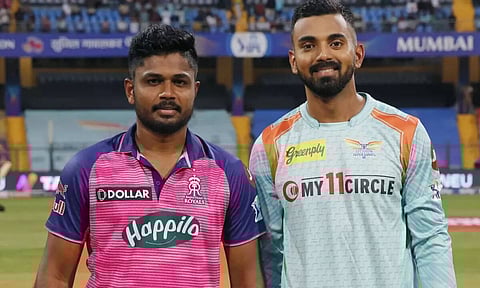 Sanju Samson (RR) with KL Rahul (LSG) (PTI)
