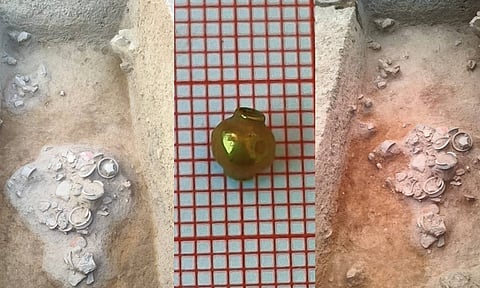 Archaeological Survey of India (ASI) unearthed a golden bead and broken clay pots&nbsp;