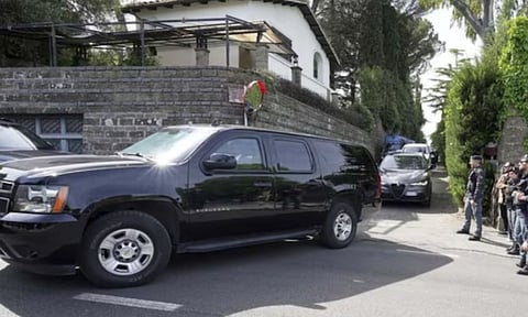 US delegates leave the Omani Embassy in Rome after closed-door meeting with an Iranian delegation to discuss Tehran's rapidly advancing nuclear program (AP)