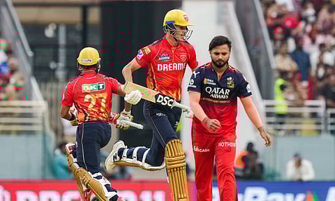 &nbsp;Punjab Kings' Marco Jansen and Shashank Singh run between the wickets during an Indian Premier League (IPL) 2025 T20 cricket match between Punjab Kings and Royal Challengers Bengaluru (PTI)