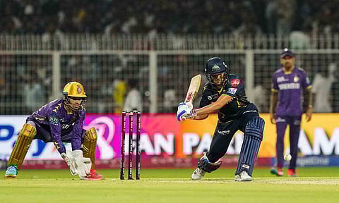 &nbsp;Shubman Gill plays a shot during the match between Kolkata Knight Riders and Gujarat Titans (PTI)