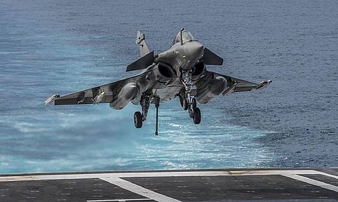 File photo of a Rafale-M landing on a aircraft carrier (X)