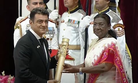 Actor Ajith Kumar receives Padma Bhushan from President Droupadi Murmu&nbsp; &nbsp;&nbsp;