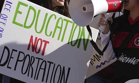 Student march at Arizona State University in protest of ASU's chapter of College Republicans United-led event encouraging students to report their criminal classmate to ICE for deportations (AP)