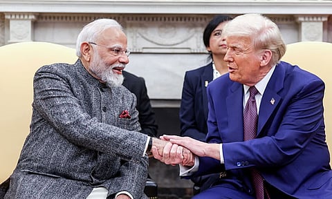 PM Modi, left, US President Donald Trump, right (ANI)