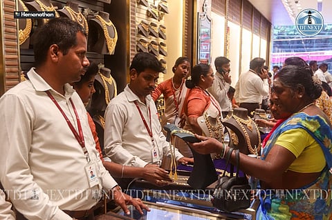 A customer buys gold at a store in Chennai (Photo | Hemanathan M)