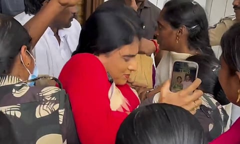 Andhra Pradesh Congress President YS Sharmila at her residence, in Vijayawada, Wednesday, April 30, 2025 (PTI)&nbsp;