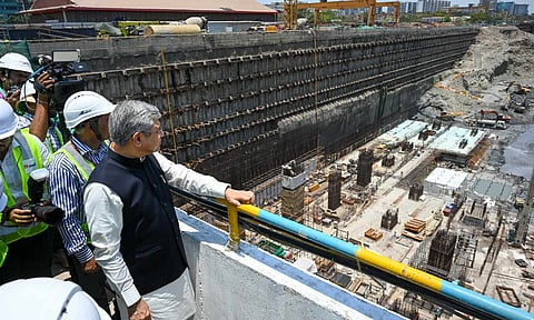 Railways Minister Ashwini Vaishnaw visits the site of construction of a bullet train station, at Bandra Kurla Complex (PTI)