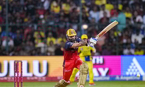 Virat Kohli plays a shot during the match between Royal Challengers Bengaluru and Chennai Super Kings (PTI)