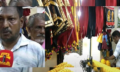 Ameerjan, a master tailor with 40 years of experience, designs ceremonial attire for the Chithirai festival’s  deities and performers