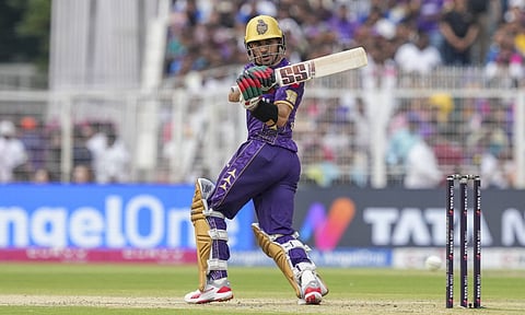 Kolkata Knight Riders' Rahmanullah Gurbaz plays a shot during an Indian Premier League (IPL) 2025 T20 cricket match between Kolkata Knight Riders and Rajasthan Royals, at the Eden Gardens, in Kolkata, West Bengal, Sunday, May 4, 2025 (PTI)&nbsp;