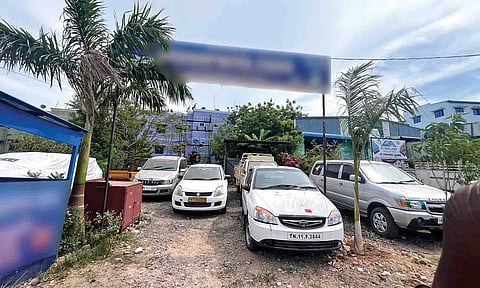 Used cars parked on the 3,000 square feet of land belonging to the Greater Chennai Corporation