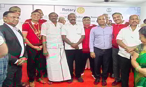 Health Minister Subramanian along with members of the Rotary Club of Chennai Capital&nbsp;
