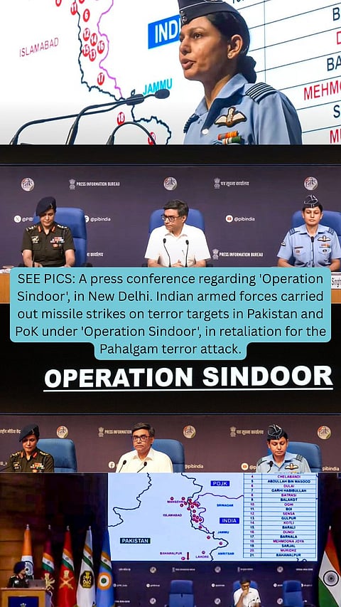 SEE PICS: A press conference regarding 'Operation Sindoor', in New Delhi. Indian armed forces carried out missile strikes on terror targets in Pakistan and PoK under 'Operation Sindoor', in retaliation for the Pahalgam terror attack.