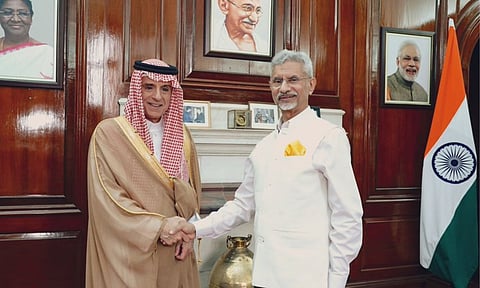Saudi Arabia's Minister of State for Foreign Affairs Adel Aljubeir, left, External Affairs Minister S Jaishankar, right (X @Dr.S Jaishankar)&nbsp;&nbsp;