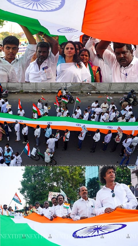 SEE PICS: Members of INC marches with Tricolor to tribute Indian soldiers