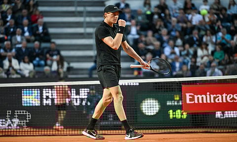 Jannik Sinner celebrates after winning the match&nbsp;