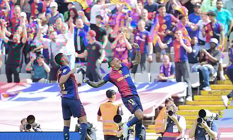 Raphinha celebrates after scoring against&nbsp;Madrid