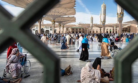 Visitors at the Prophet's Mosque in Medina