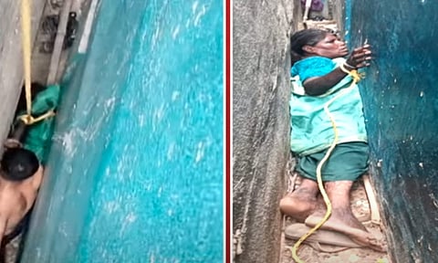 Elderly woman wedged between two buildings rescued after three hours (Screengrab)&nbsp;