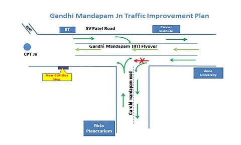 Traffic diversion at Gandhi Mandapam junction