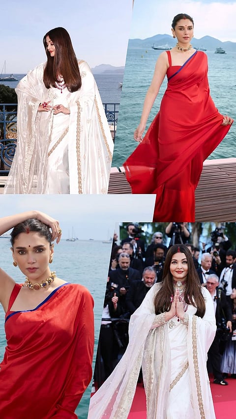 Aishwarya and Aditi adorned in saree and sindoor at Cannes