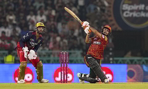 SRH's Ishan Kishan plays a shot during IPL T20 cricket match between Sunrisers Hyderabad and Royal Challengers Bengaluru at Bharat Ratna Shri Atal Bihari Vajpayee Ekana Cricket Stadium, in Lucknow, Uttar Pradesh, Friday, May 23, 2025 (PTI)&nbsp;