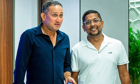 BCCI selection committee Chairman Ajit Agarkar with committee member Shiv Sunder Das during a press conference to announce the Indian squad for the upcoming five-match Test cricket series against England, in Mumbai (PTI)&nbsp;