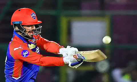 Sameer Rizvi plays a shot during the match between Punjab Kings and Delhi Capitals (PTI)