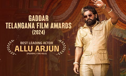 Best Leading Actor for Allu Arjun at the Gaddar Telangana Film Awards for the year 2024&nbsp; (X/@PushpaMovie)