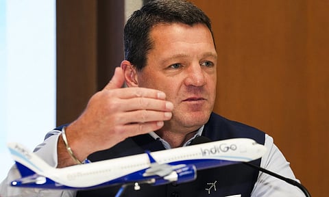 IndiGo CEO Peter Elbers speaks during announcement of airlines' plans to build an industry-leading partnership connecting India with Europe and North America, in New Delhi, Sunday, June 1, 2025 (PTI)&nbsp;