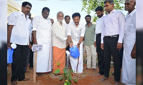 Ministers PK Sekar Babu and Anbil Mahesh Poyyamozhi at the 3000th consecration in Nagapattinam on Thursday
