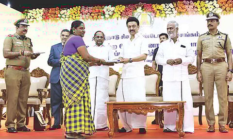 File picture shows CM Stalin handing over financial aid to a discharged prisoner in May ’23&nbsp;