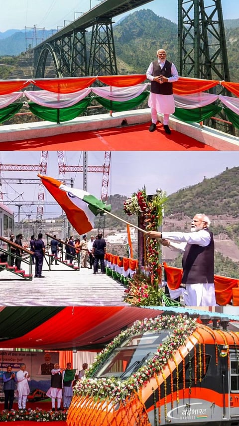 PM launches Chenab Rail Bridge, Anji Khad Bridge, Katra-Srinagar Vande Bharat