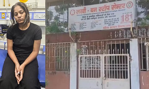 Sonam Raghuvanshi, the Indore woman accused of plotting her husband's murder during their honeymoon in Meghalaya, at a hospital for a medical check-up after being found at a dhaba, in Ghazipur (PTI)&nbsp;