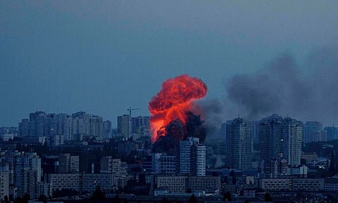 A Russian airstrike on Friday in Kyiv, Ukraine. Russia has launched hundreds of drones and decoys across Ukraine since the end of May (AP)