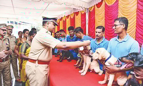 Additional Commissioner Vijayendra Bidari named the newly inducted puppies