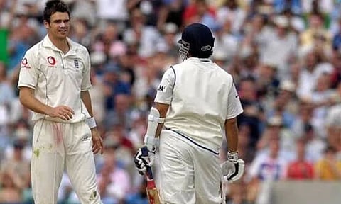 Jimmy Anderson bowling to Sachin Tendulkar during a Test match (Image/X)