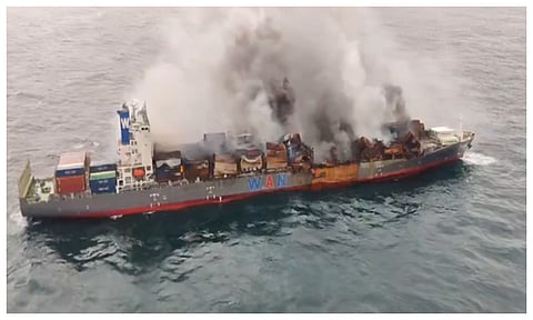 ICG, Navy achieve milestone in MV Wan Hai 503 firefighting ops, pull burning vessel away from Indian Coast