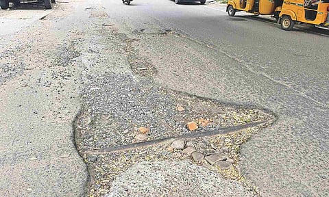 The damaged Valliammal Road in Purasawalkam cries for serious attention&nbsp;