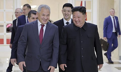 North Korean leader Kim Jong Un meets with Russian Security Council Secretary Sergei Shoigu at the headquarters of the ruling Workers’ Party in Pyongyang, North Korea, (AP)