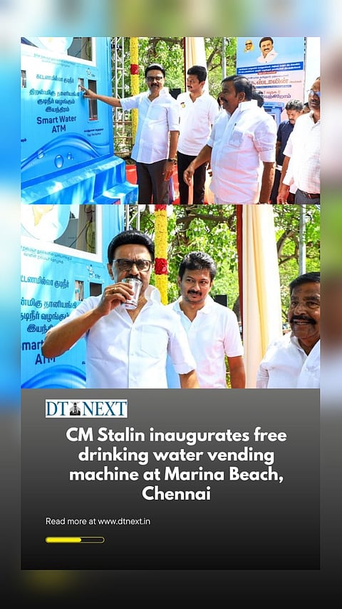 CM Stalin inaugurates free drinking water vending machine at Marina Beach, Chennai