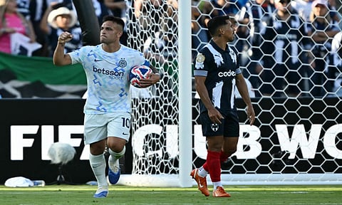 Lautaro Martinez celebrates after scoring the equaliser