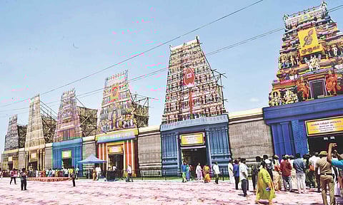 Replicas of six abodes of Lord Muruga adorning entrance of the conference venue