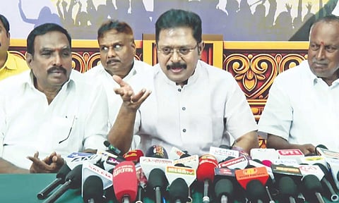 TTV Dhinakaran addressing reporters in Salem on Tuesday