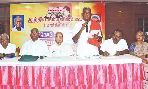CPM leaders at the state committee meeting in Tiruchy on Wednesday