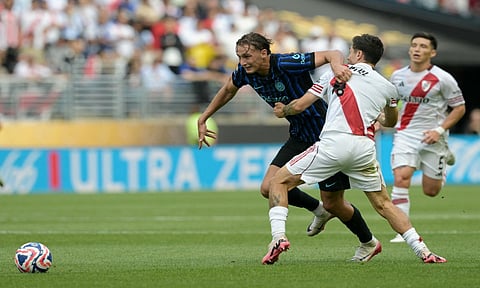 Goalscorer Francesco Esposito dribbles past Gonzalo Montiel