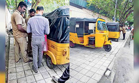 A visa applicant looks for an auto to leave his belongings, behind the consulate at Avvai Shanmugham Salai